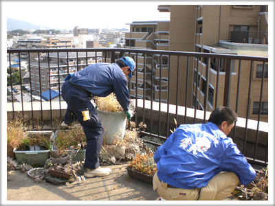 福岡市南区柳瀬の家一軒丸ごと【便利屋】暮らしなんでもお助け隊 福岡鳥飼店　春日のベランダ片付け施工中！