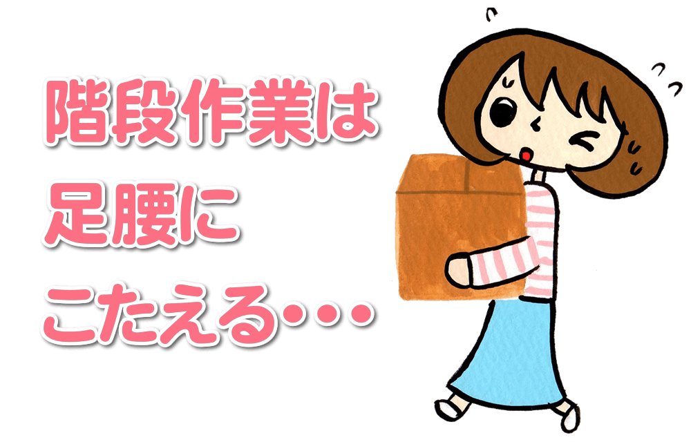 団地の実家の片付け、階段作業、一人で行うと、「足腰にこたえる・・・」と感じていませんか？団地専門・実家片付け隊がご家族様に代わって実家の片付けを行います。